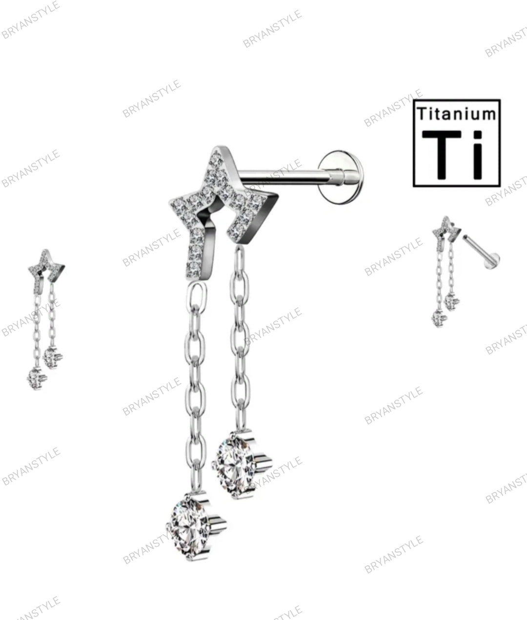 piercing labret in titanio stella con pendenti