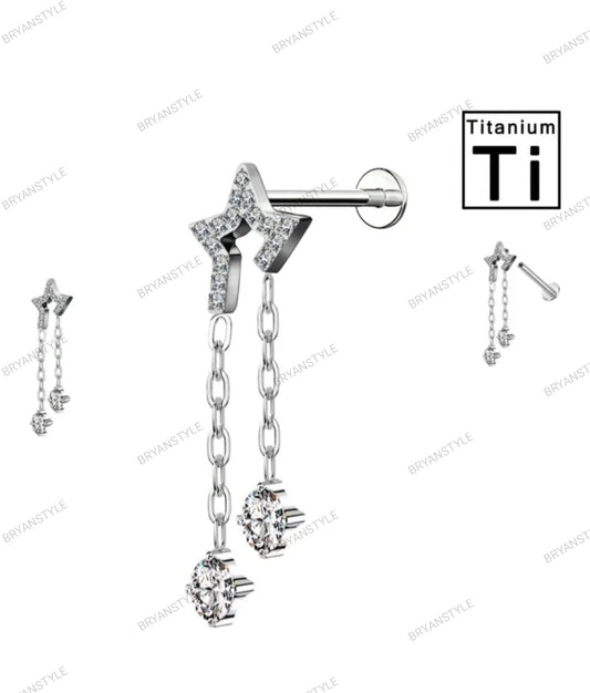 piercing labret in titanio stella con pendenti