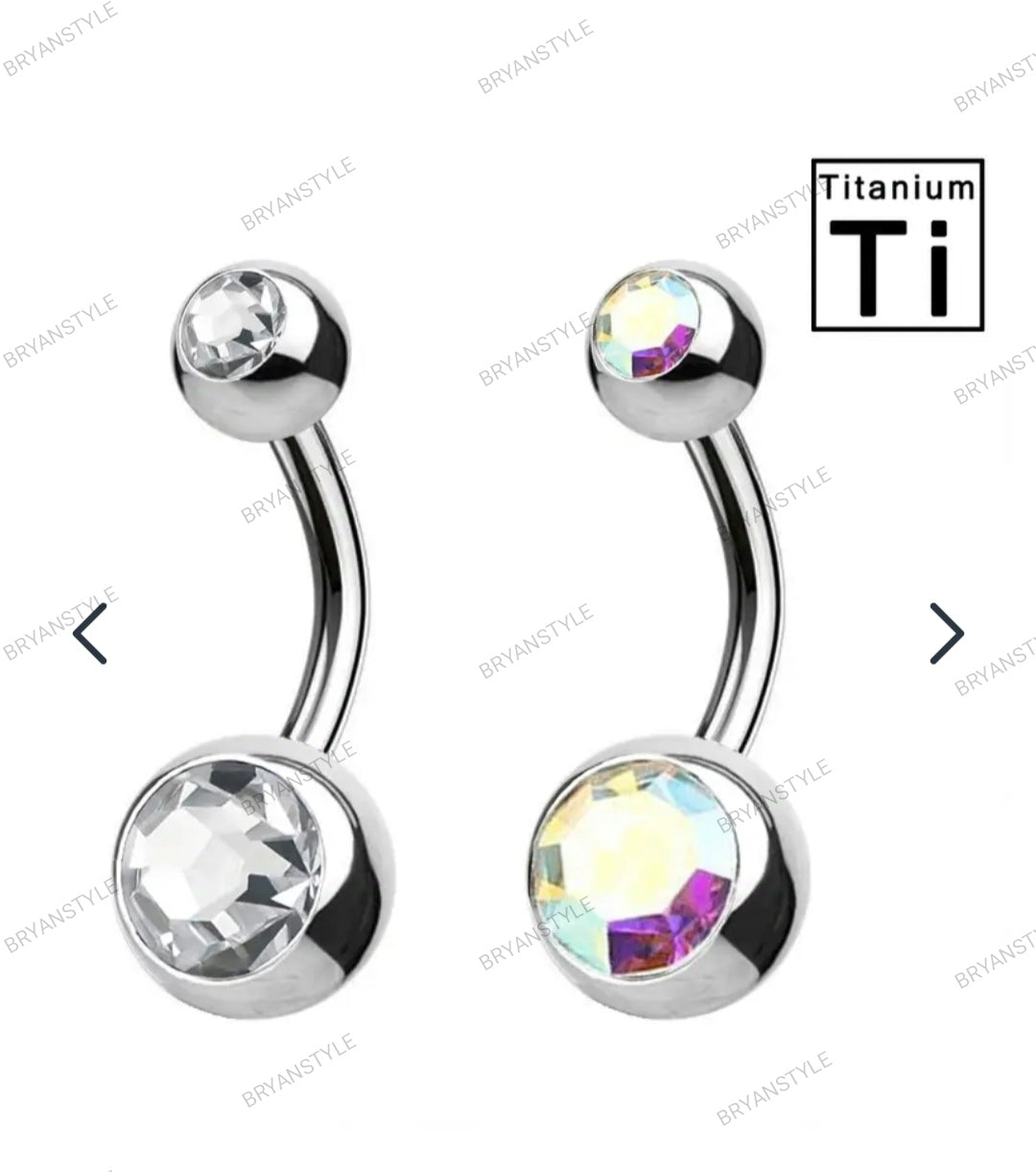 piercing ombelico con doppi cristalli in titanio