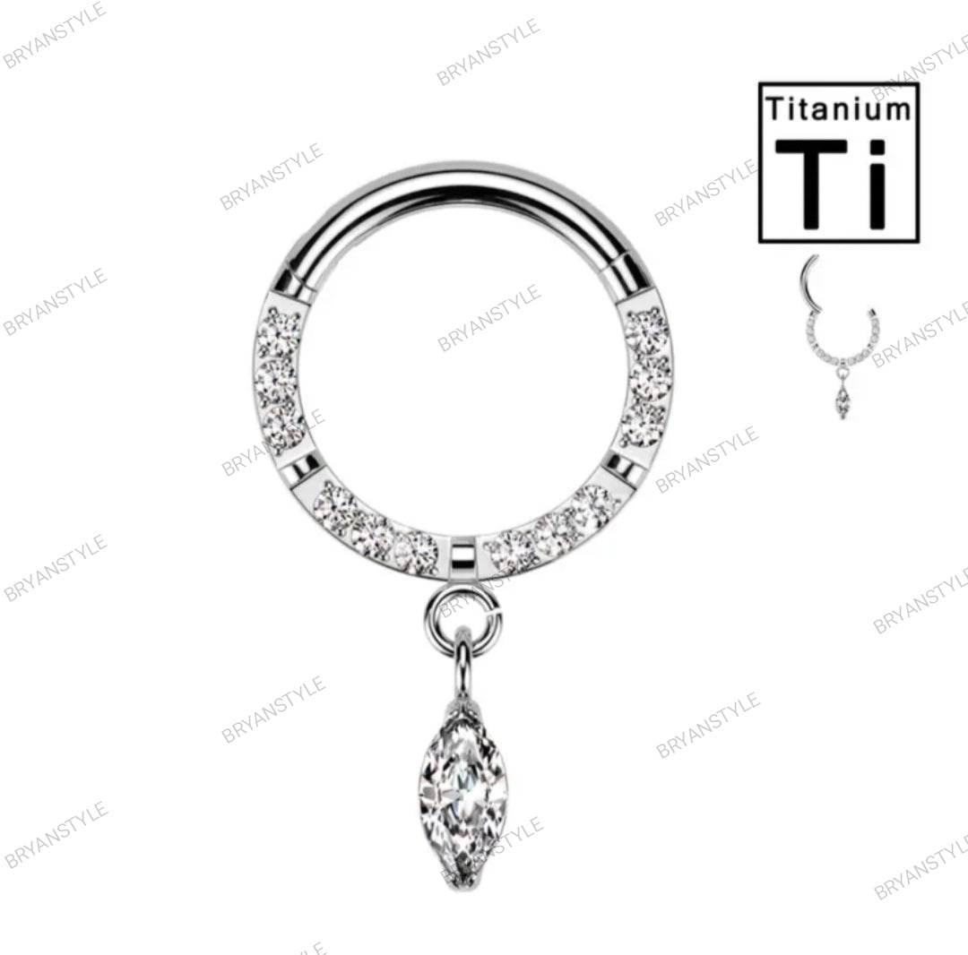 piercing cerchio clicker in titanio con cristalli e pendente