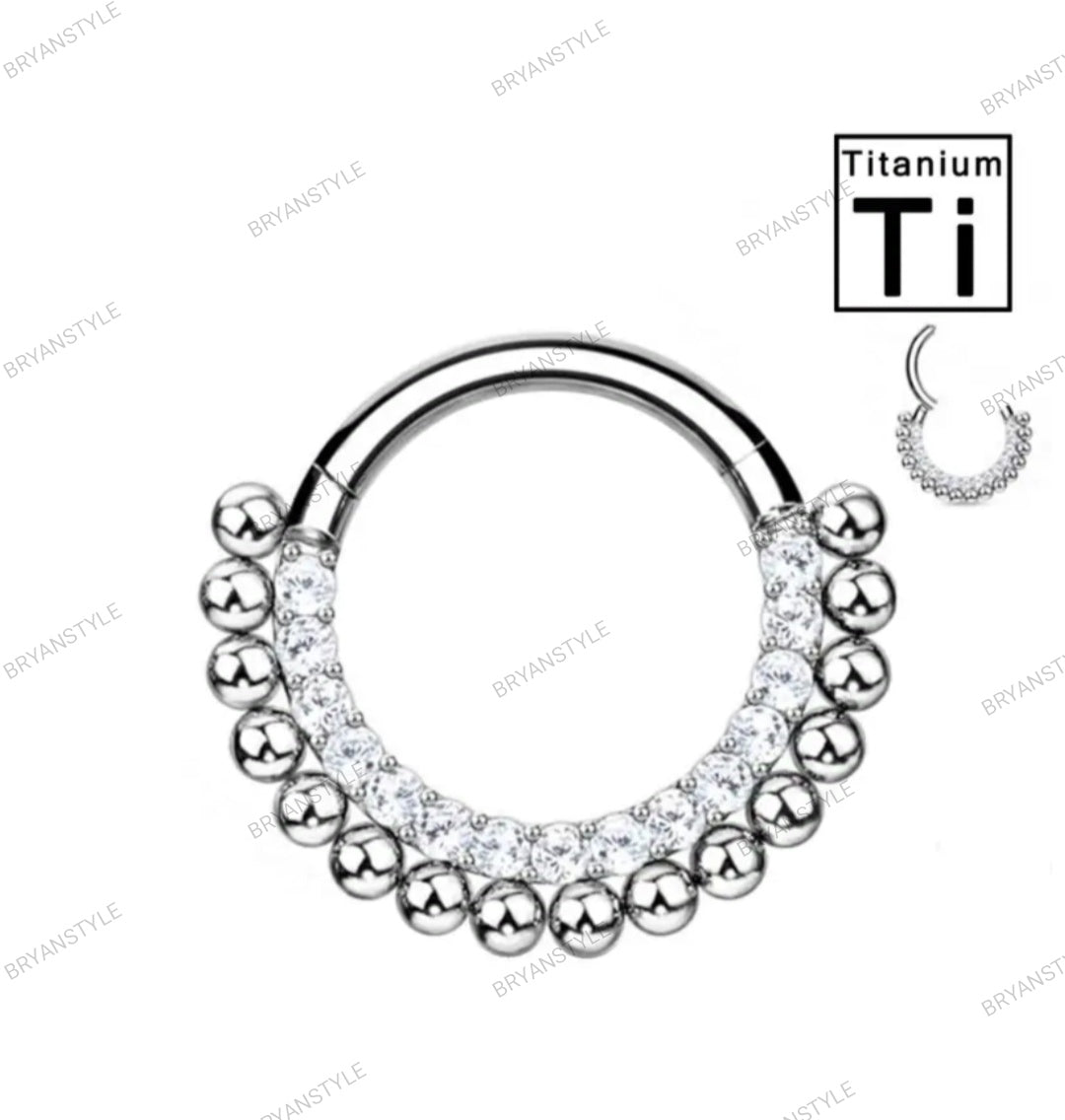piercing cerchio clicker in titanio con cristalli e sfere