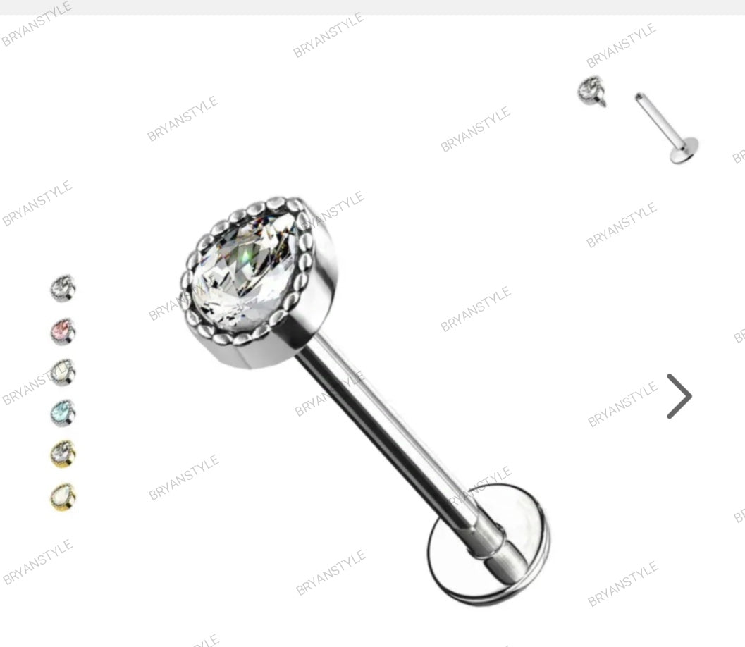 labret in acciaio con gocccia in cristallo