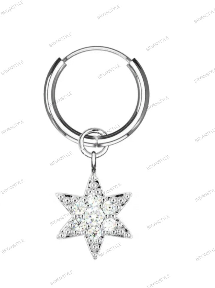 orecchino cerchio con pendente stella a 6 punte