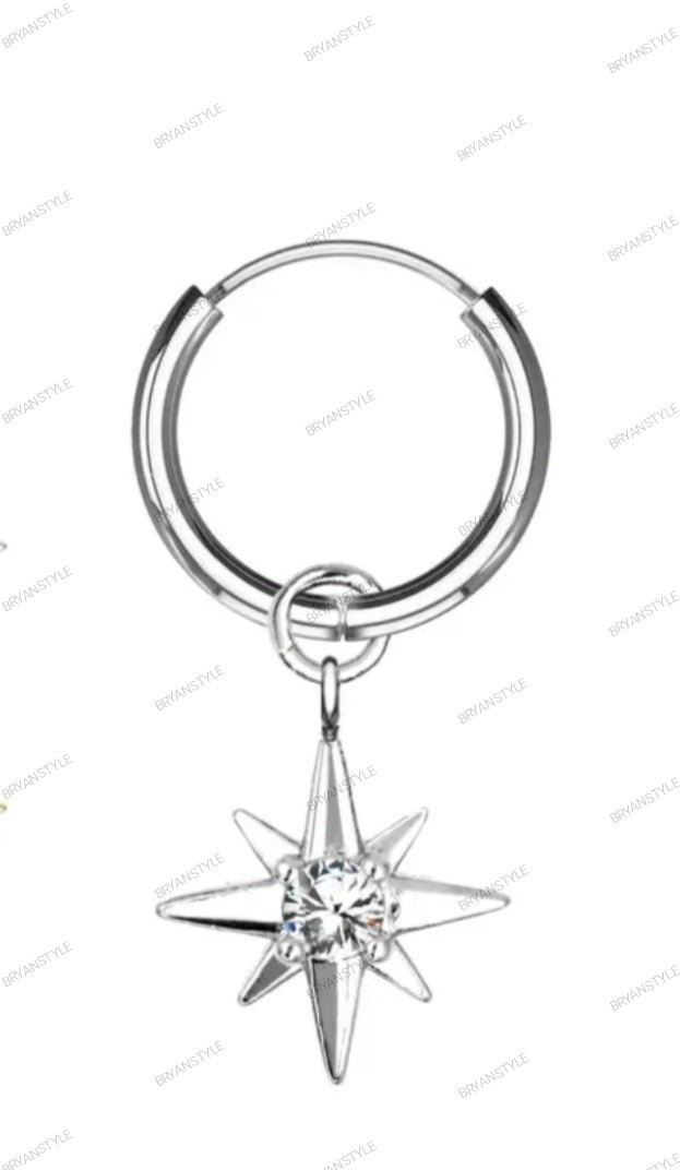 orecchino cerchio con pendente stella 8 punte