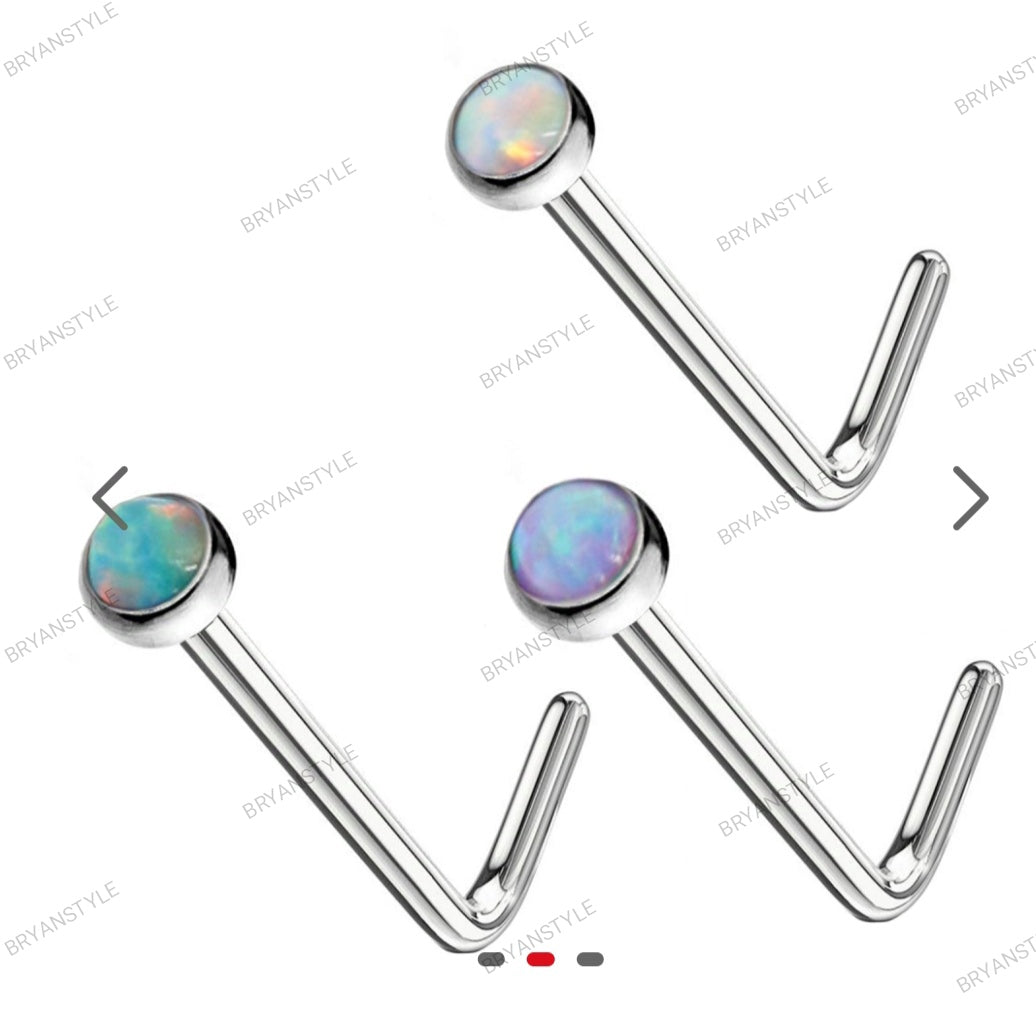 piercing per nostril (naso) a forma di L con opale