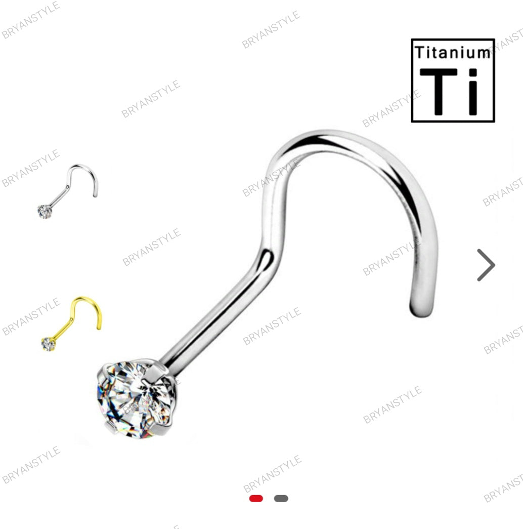 piercing per naso in titanio con cristallo forma a uncino