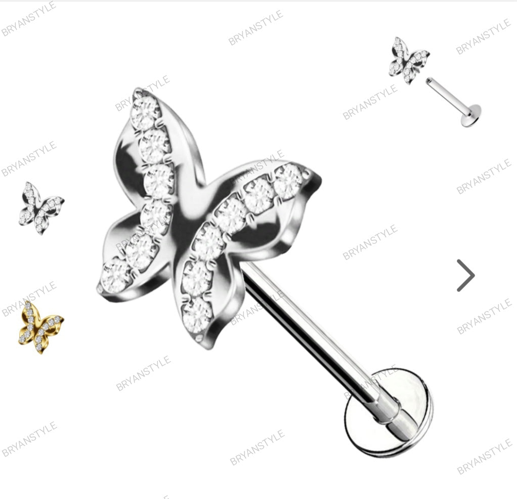 labret in acciaio 316l farfalla con cristalli