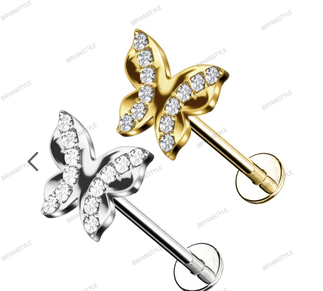 labret in acciaio 316l farfalla con cristalli