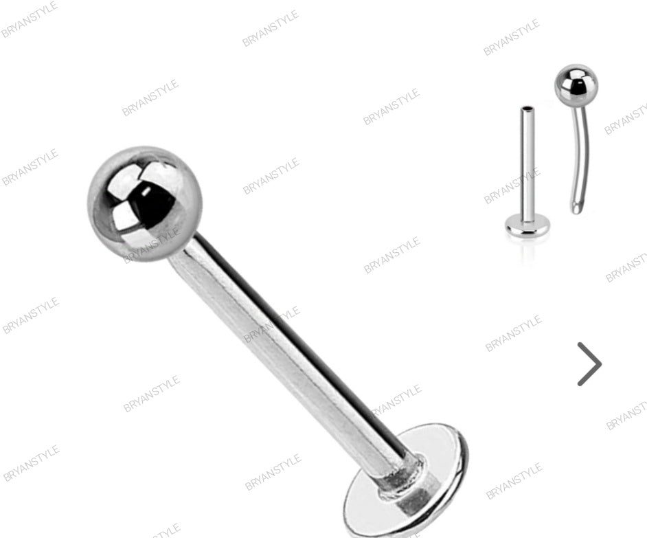 piercing labret in acciaio con chiusura push-in