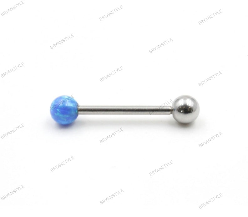 piercing in acciaio con opale barbel per lingua o capezzoli