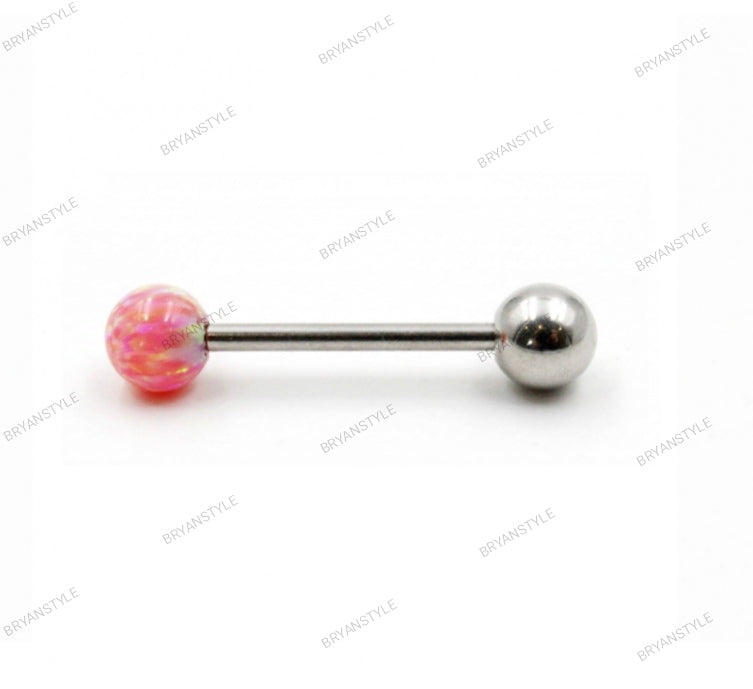 piercing in acciaio con opale barbel per lingua o capezzoli