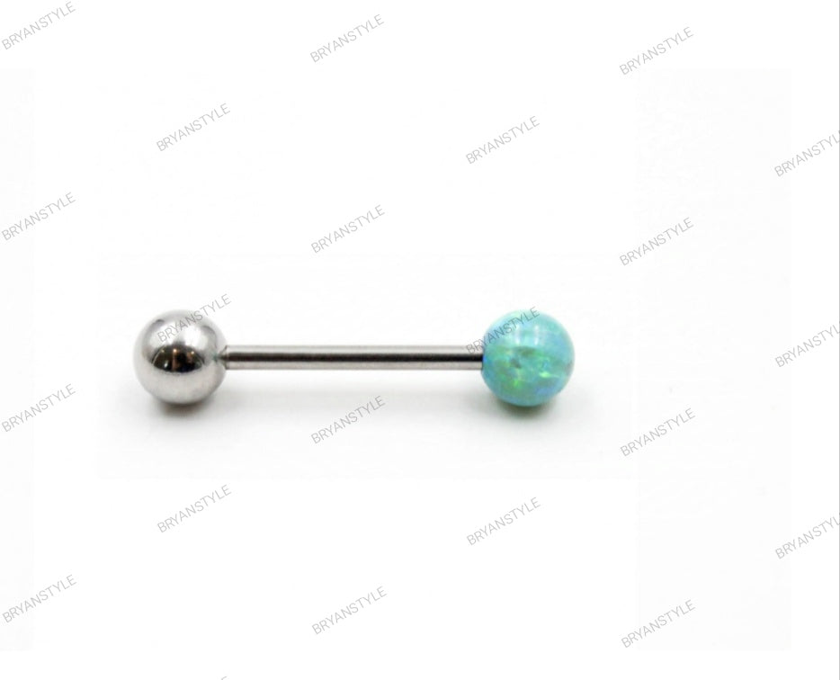 piercing in acciaio con opale barbel per lingua o capezzoli