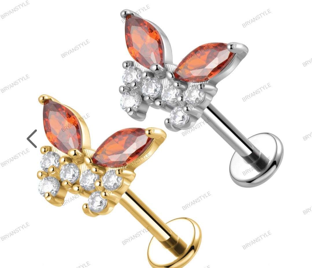 piercing in acciaio con farfalla e cristalli