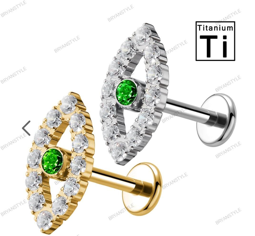 piercing labret in titanio occhio con cristalli