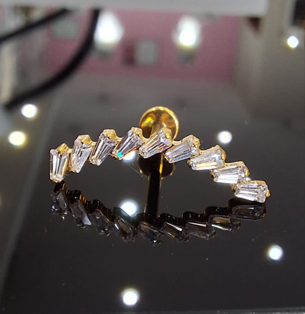 Piercing Labret in Titanio a forma di nove Baguette Cristalli Rettangolari