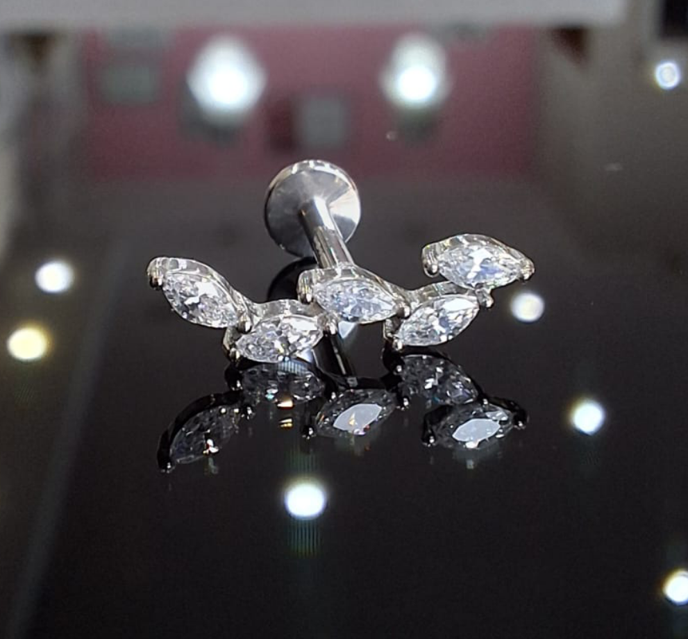 Piercing labret acciaio 5 cristalli