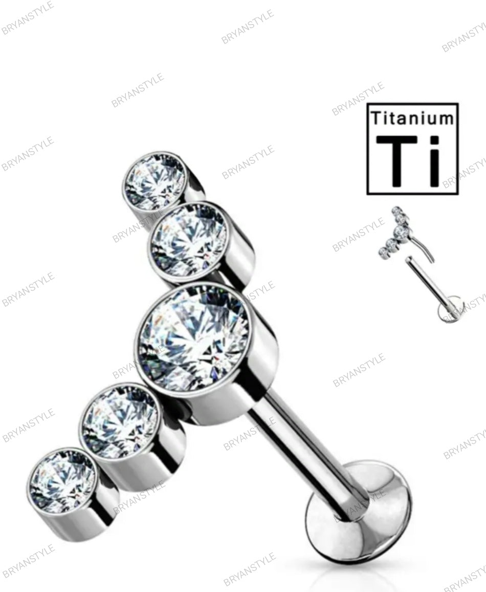 Piercing labret in titanio con 5 cristalli chiusura push-in