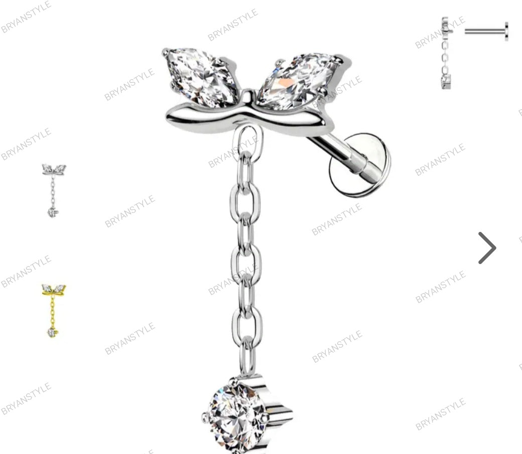 Piercing Labret con Cristalli e Pendente con Filettatura Interna