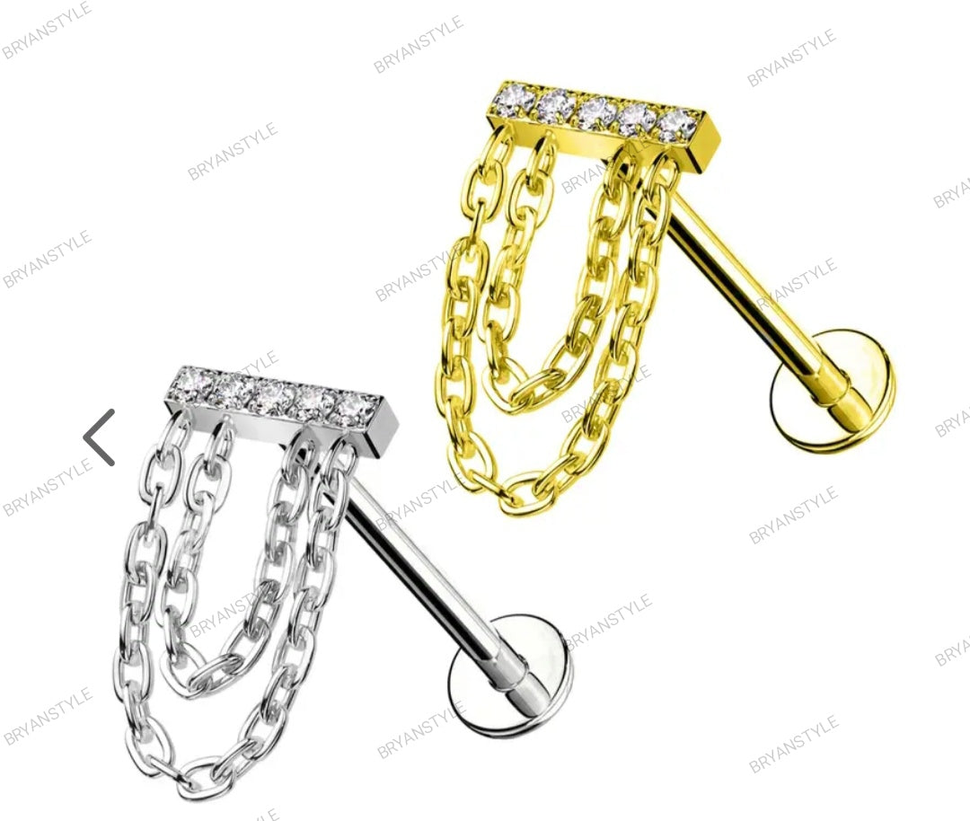 Piercing Labret con Cristalli e catena