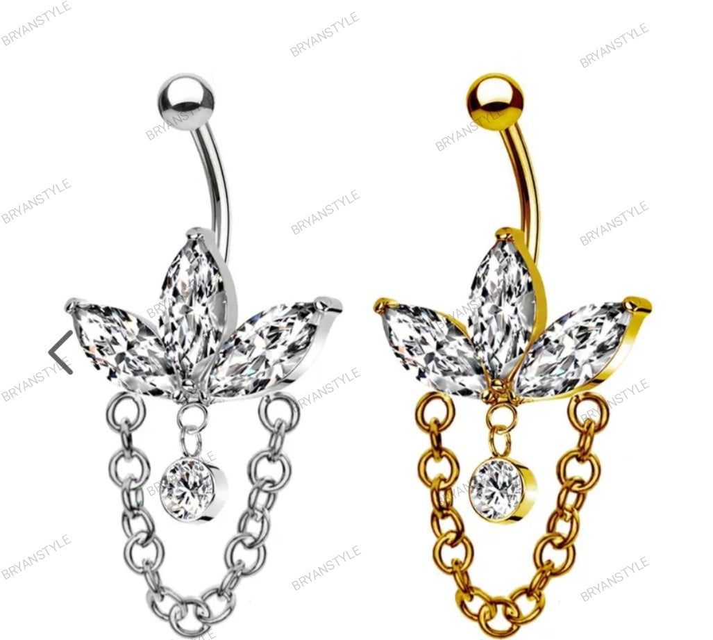 Piercing Banana Ombelico con Ciondolo Cristelli e con Filettatura Interna
