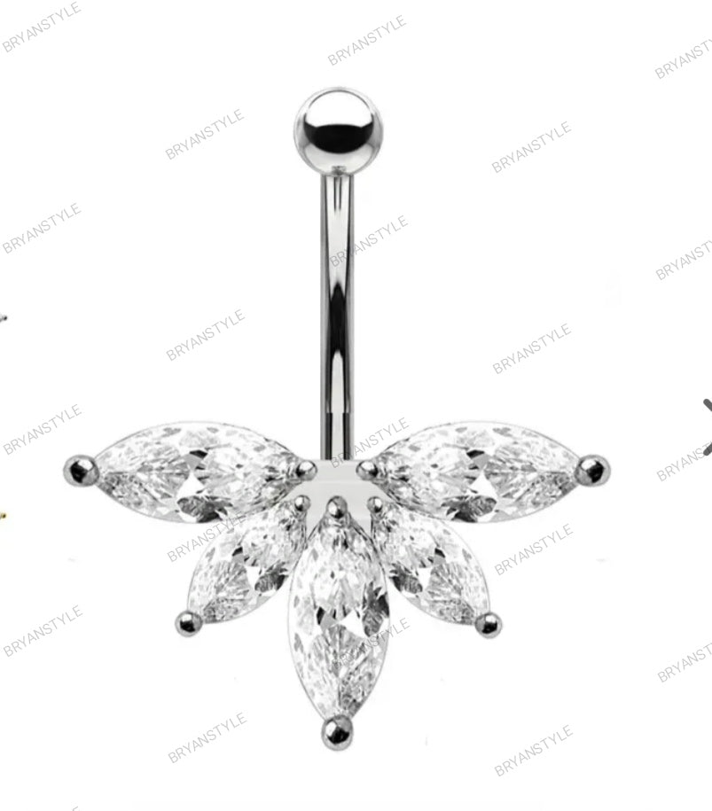 Piercing Ombelico Banana Cristallo Foglia d'Acero