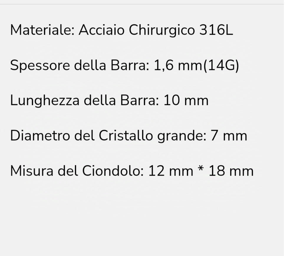 Piercing per ombelico con cristallo e cuori a pendenti