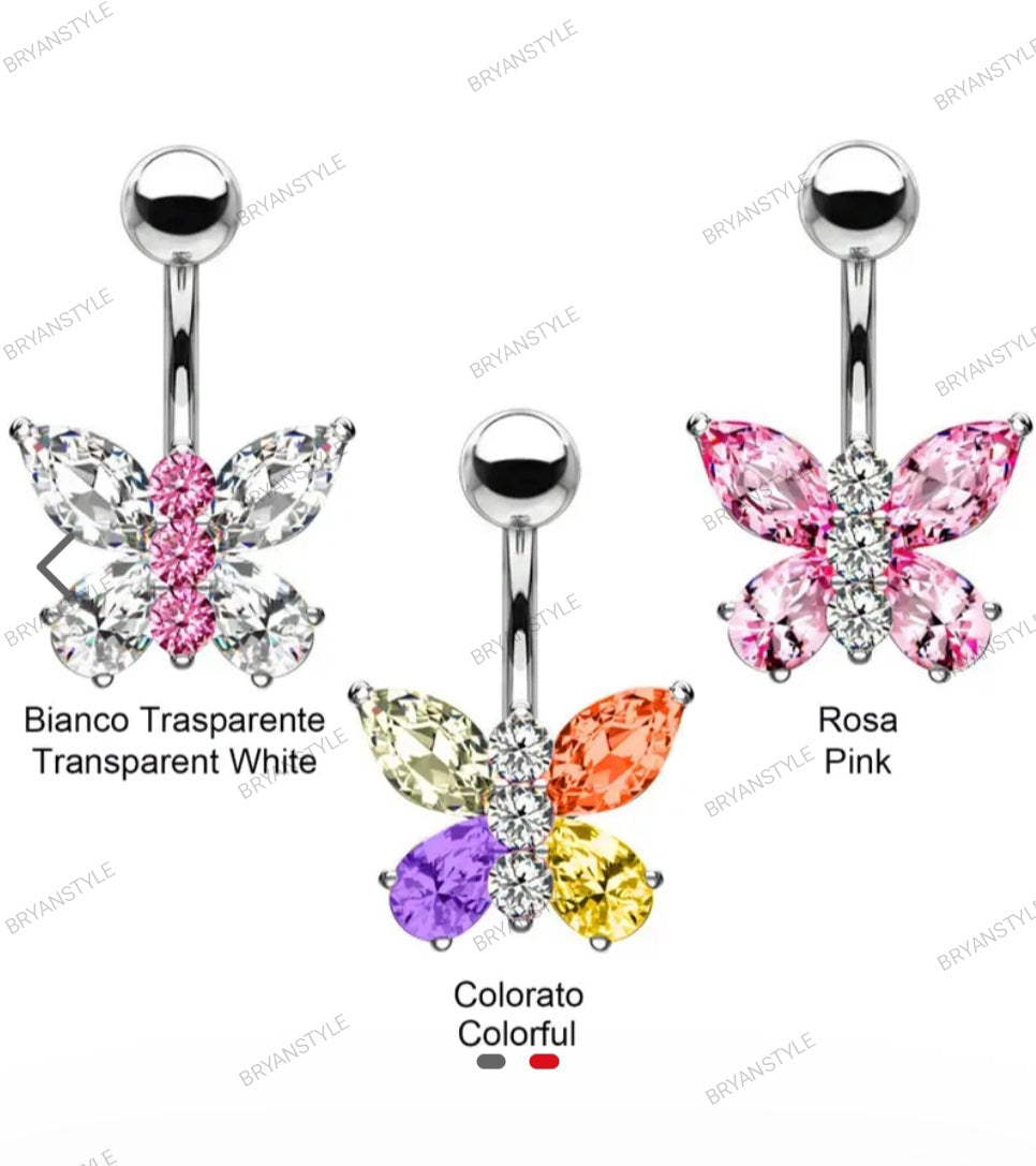 Piercing ombelico farfalla colorata con cristalli