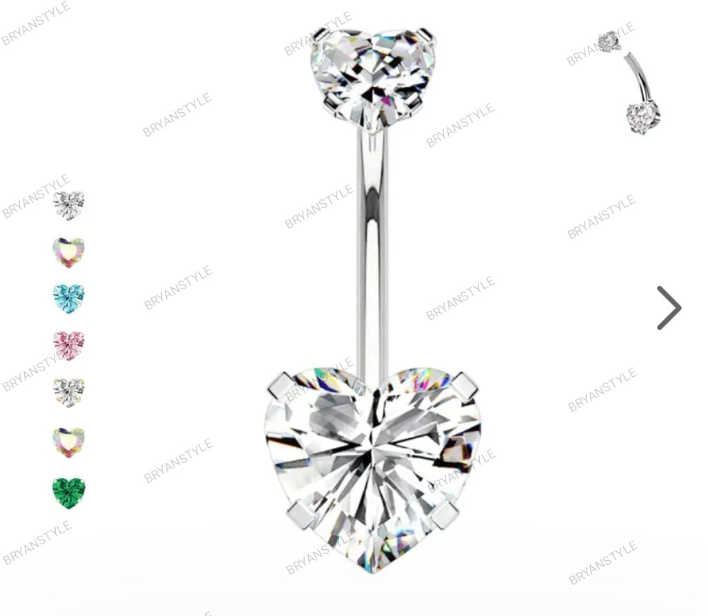 Piercing ombelico con cristalli a forma di cuore