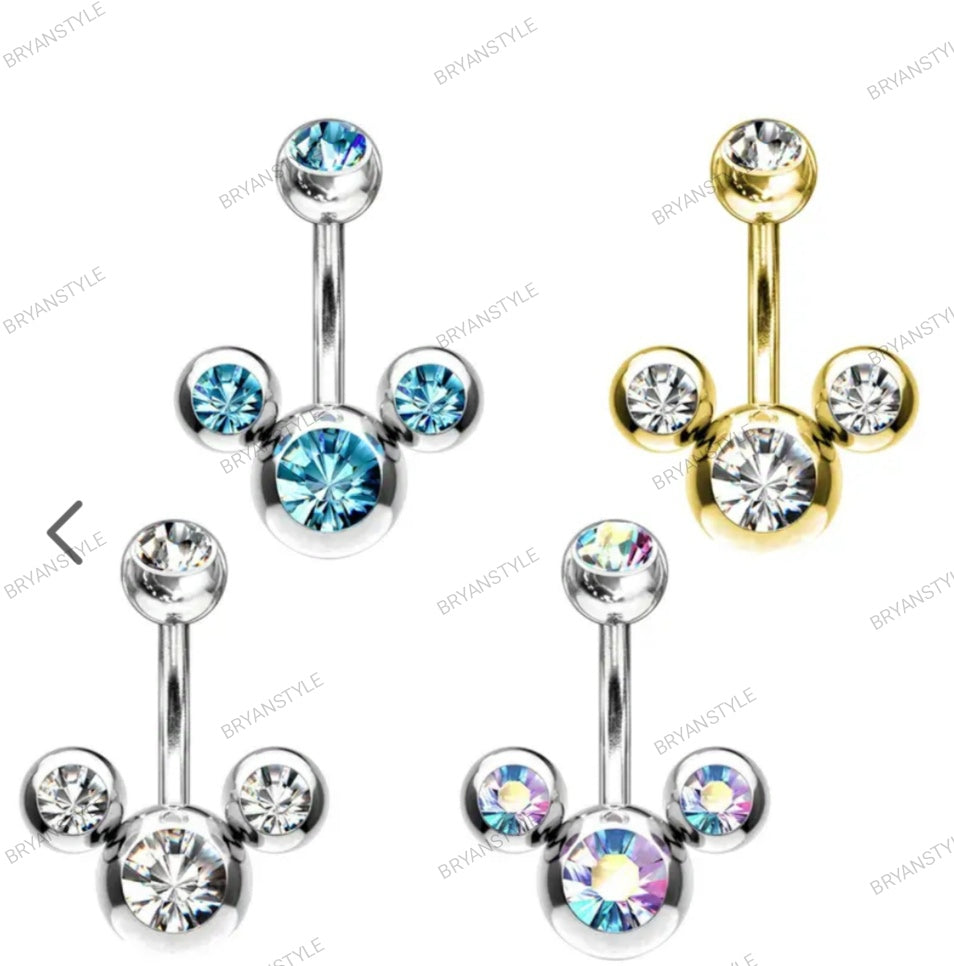 Piercing ombelico con cristalli a forma di topolino