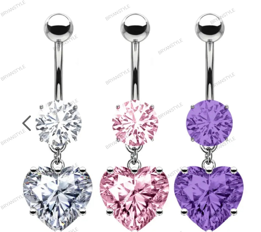 Piercing ombelico con cristallo e pendente cristallo a forma di cuore