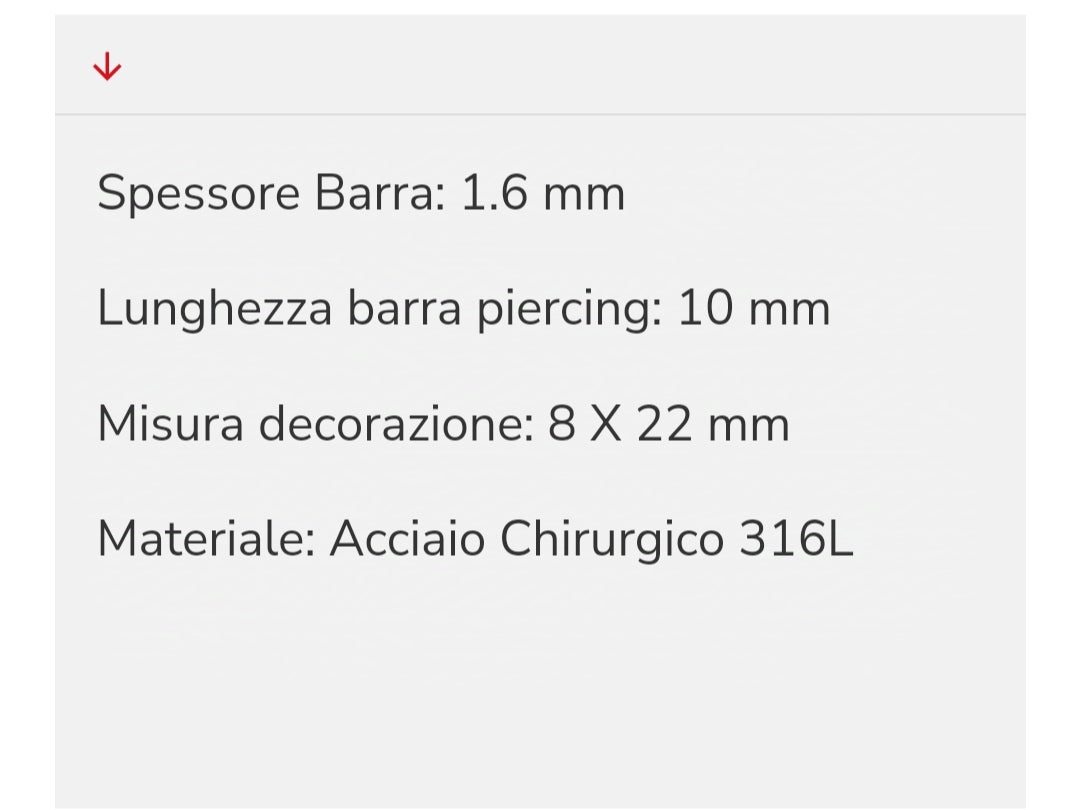 Piercing ombelico con cristallo e pendente cristallo a forma di cuore