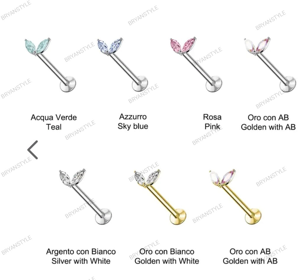 Piercing labret con 2 cristalli