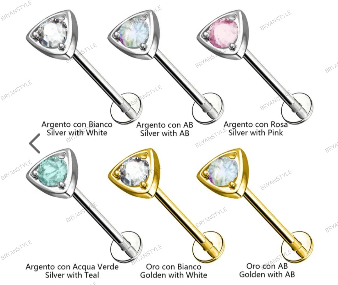 Piercing labret forma triangolare con cristallo