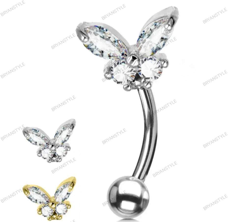 Piercing per sopracciglio a forma di farfalla con cristalli