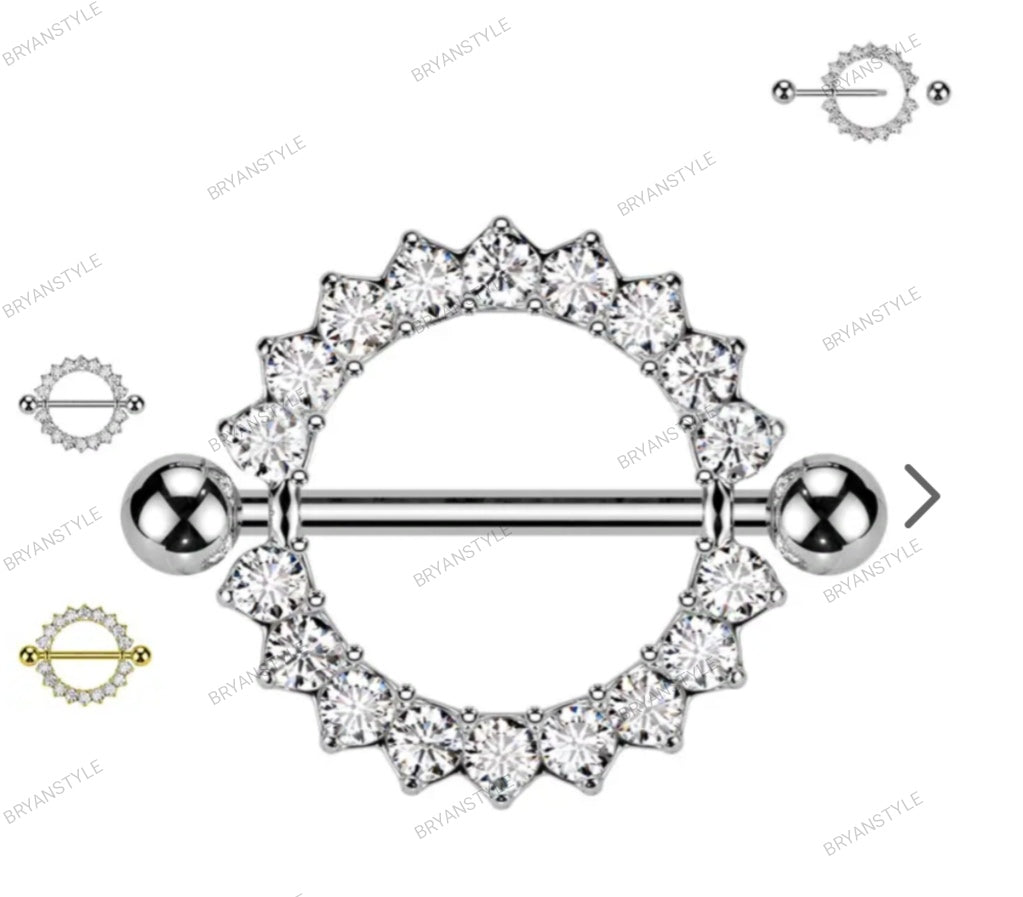 Piercing per capezzolo con giro di cristalli