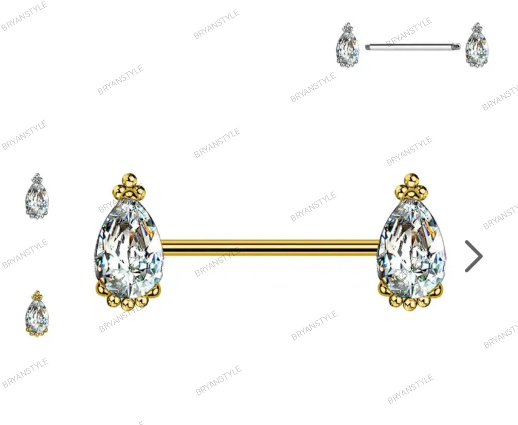 Piercing per capezzolo con 2 cristalli