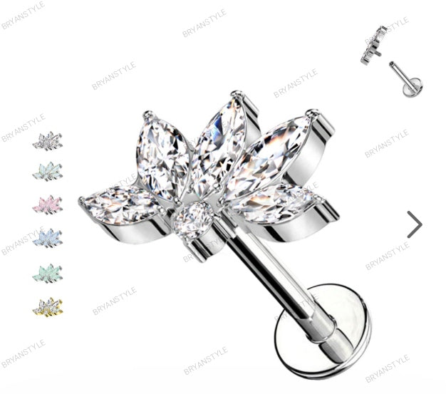 Piercing labret con fiore cristallo in acciaio chirurgico