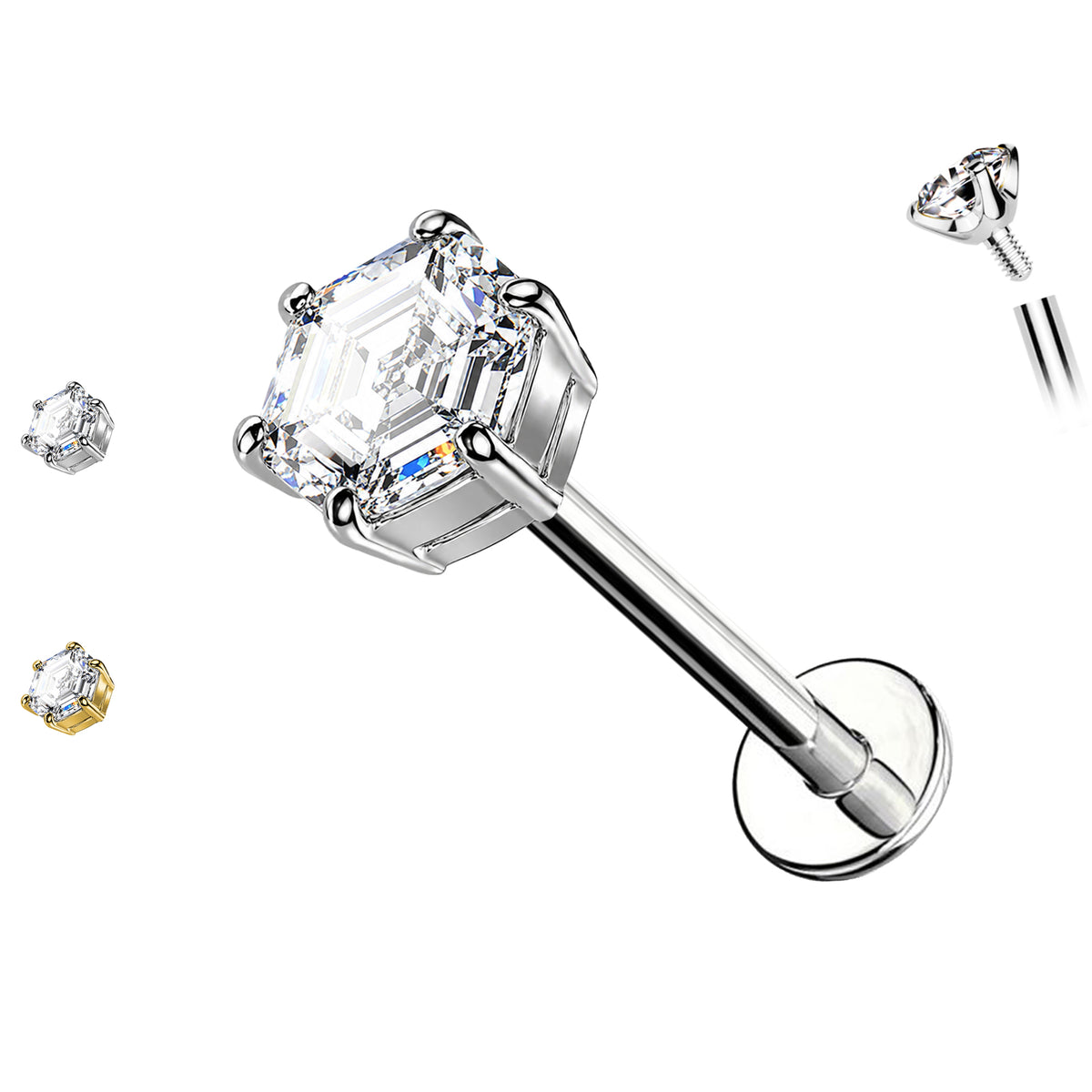 Labret in acciaio 316l con Cristallo Sfaccettato