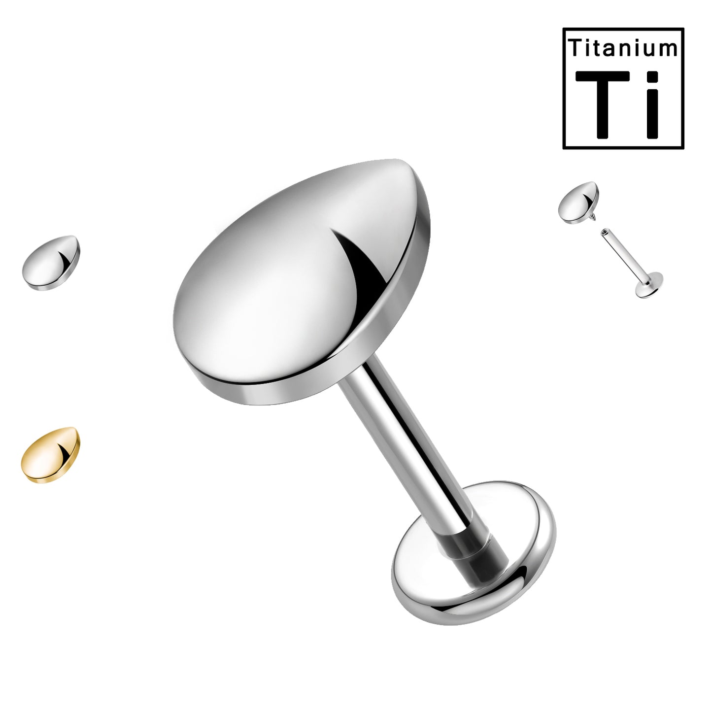 Piercing Labret in Titanio a Forma di Goccia 3D con Filettatura Interna