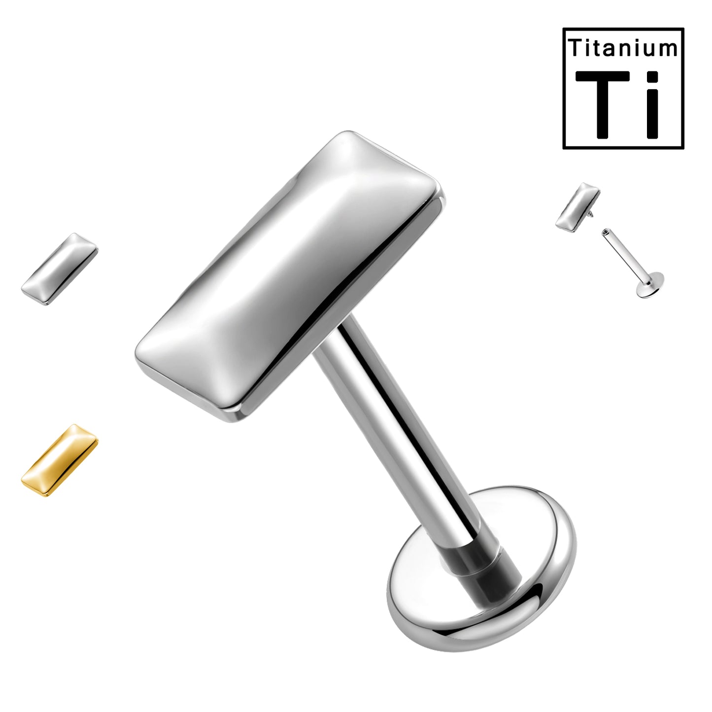 Piercing Labret in Titanio a Forma di Rettangolo 3D con Filettatura Interna