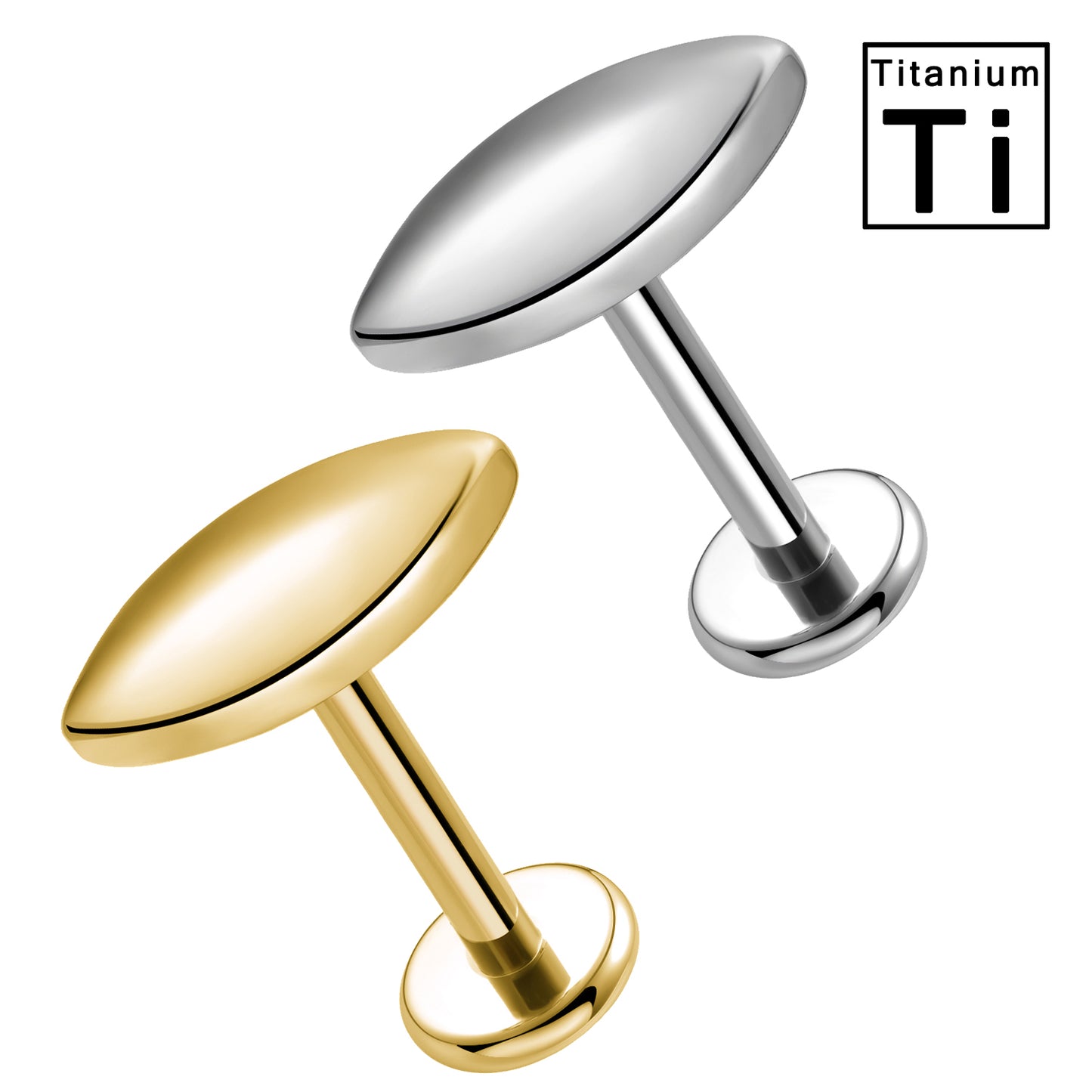 Piercing Labret in Titanio a Forma di Marquise 3D con Filettatura Interna