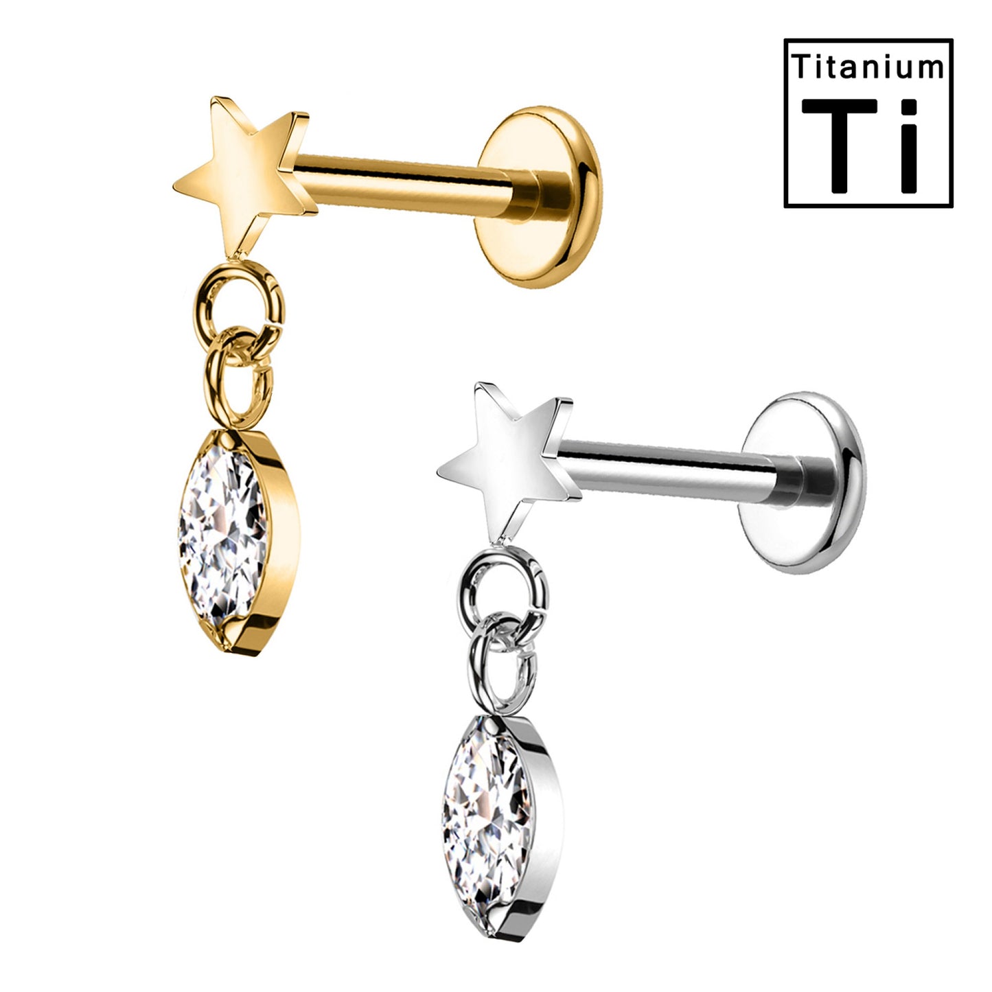 Piercing Labret in Titanio con Cristallo a Forma di Stella e pendente