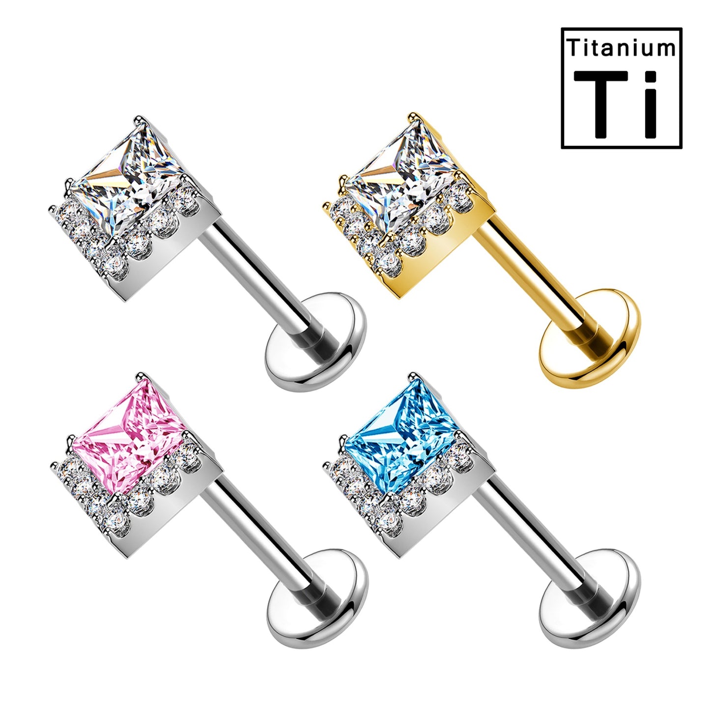 Piercing Labret in Titanio con Cristallo Quadrato