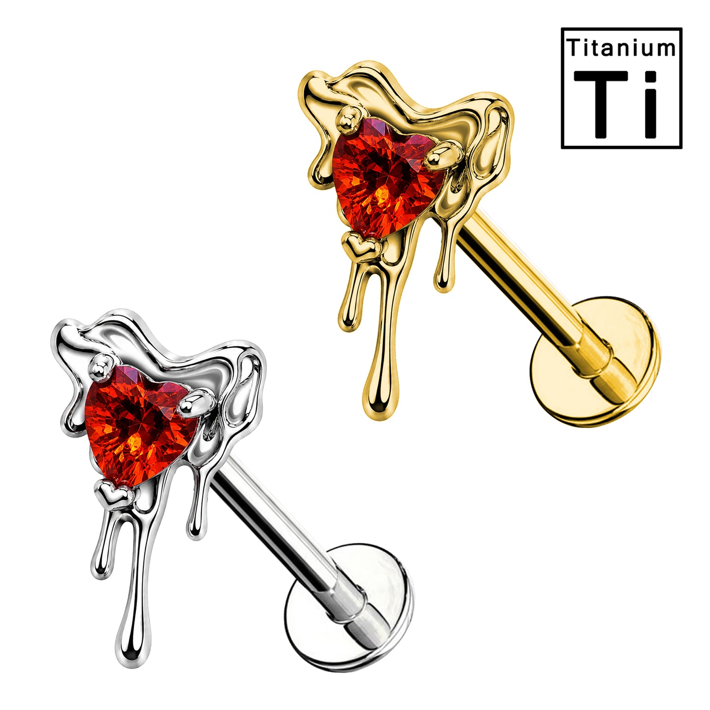 Piercing Labret con Cuore Gocciolante e Cristalli in Titanio