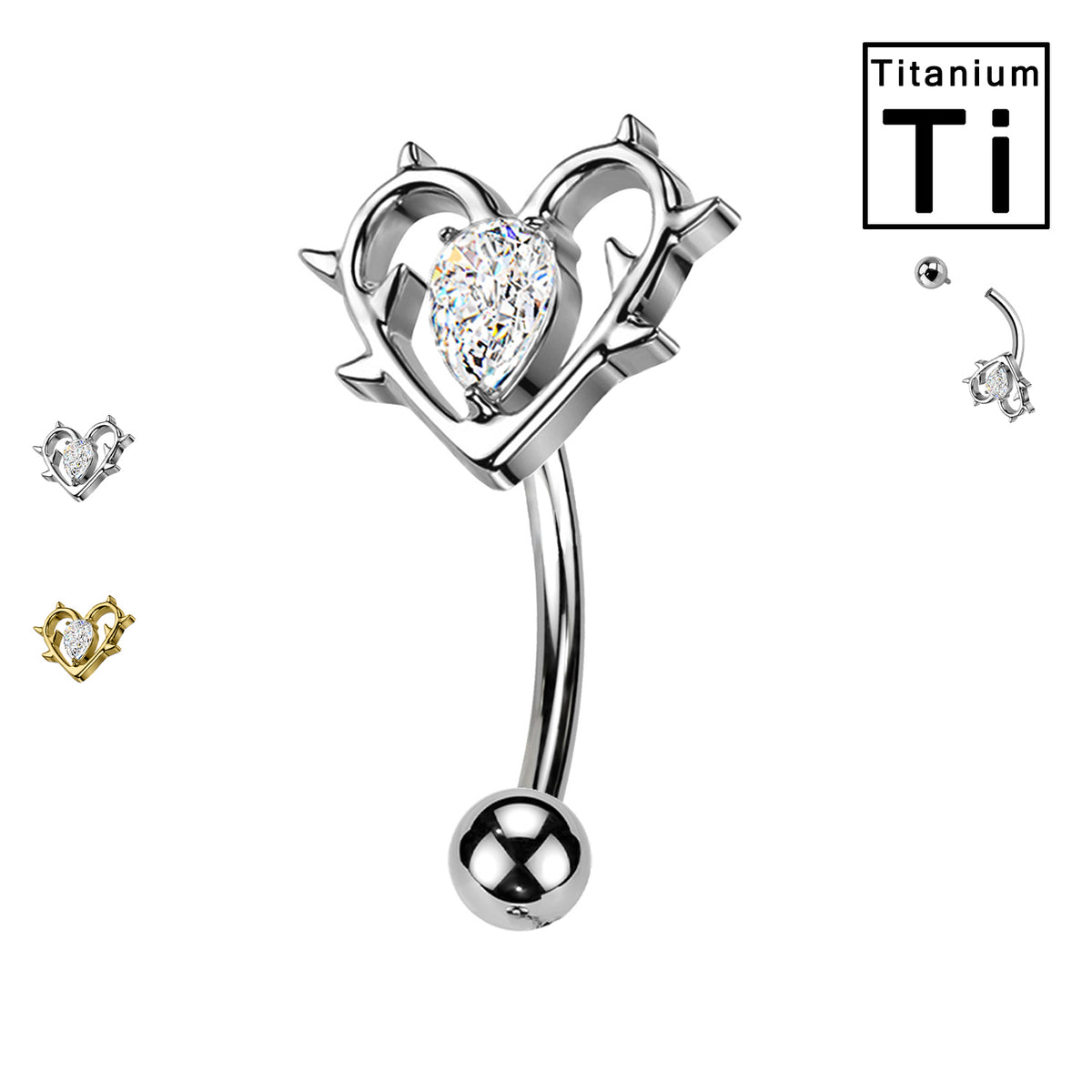 Piercing Sopracciglio in Titanio con Cuore e Cristallo