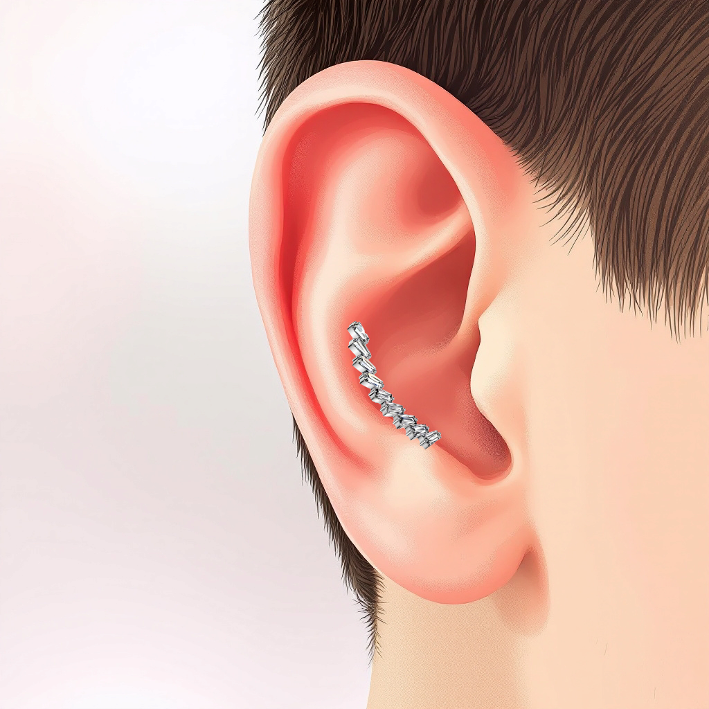 Piercing Labret in Titanio a forma di nove Baguette Cristalli Rettangolari