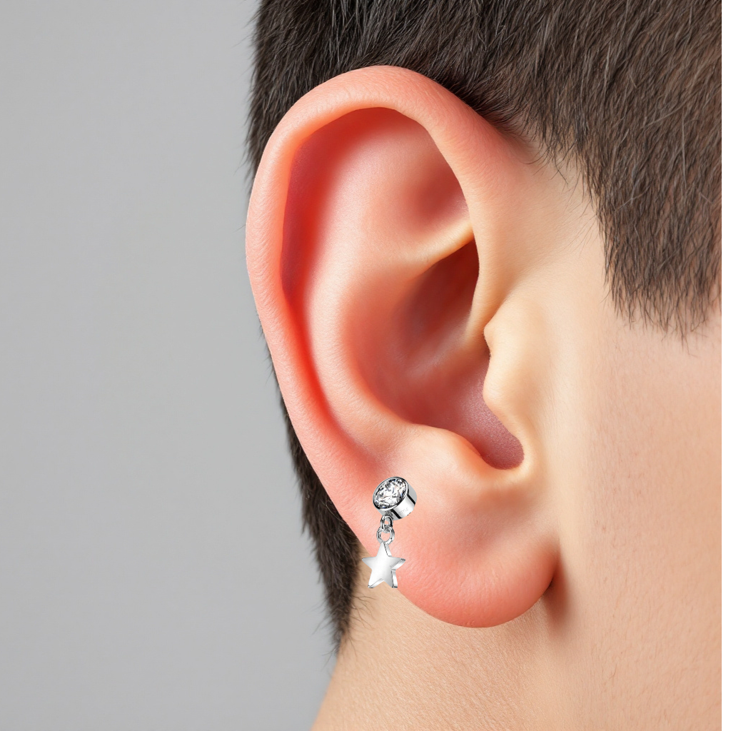 piercing labret in titanio con punto luce e pendente a forma