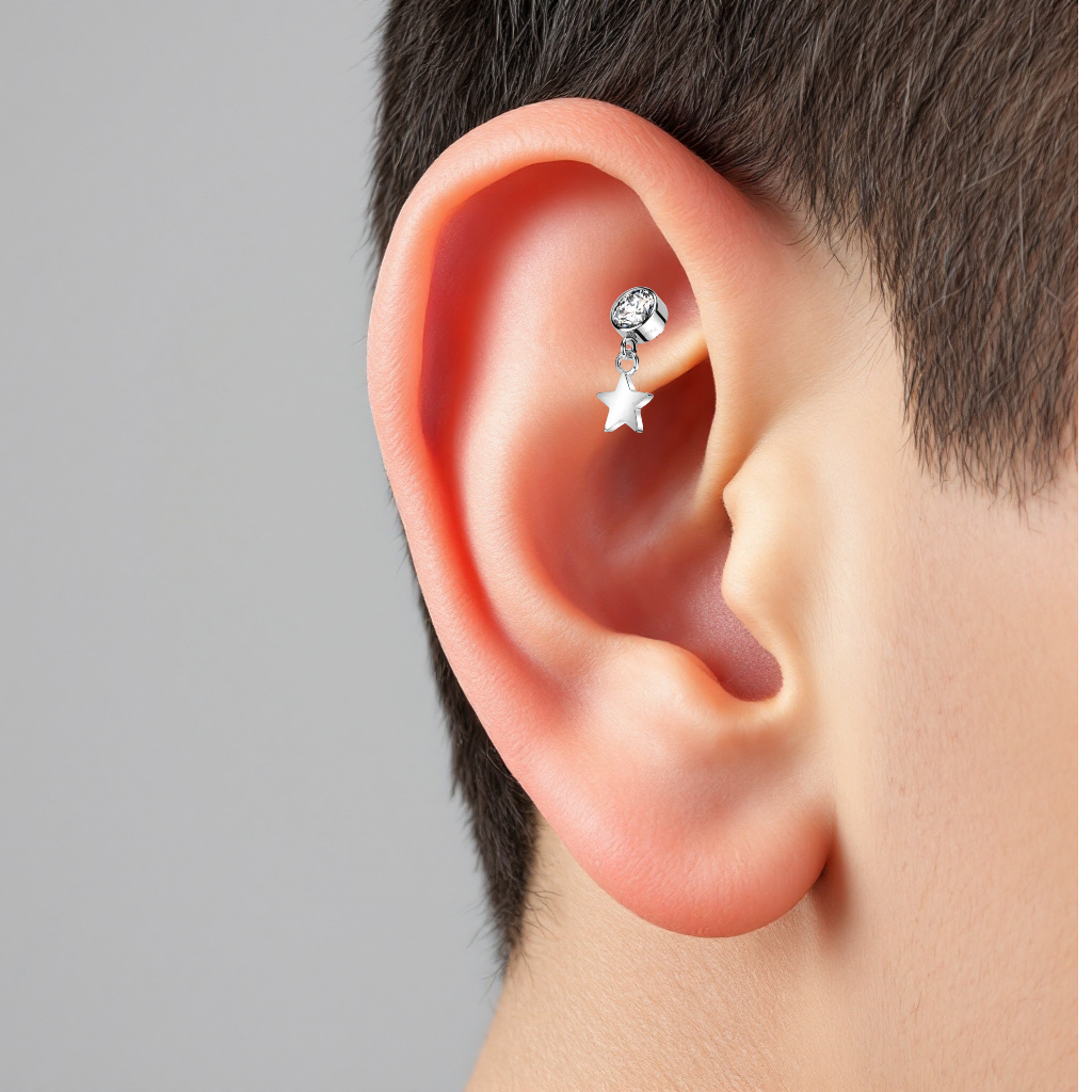 piercing labret in titanio con punto luce e pendente a forma
