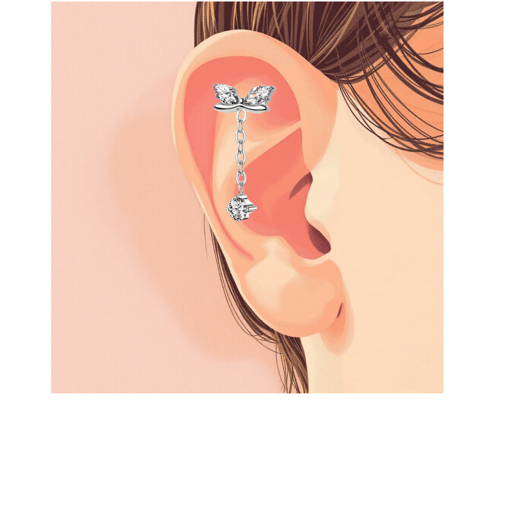 Piercing Labret con Cristalli e Pendente con Filettatura Interna