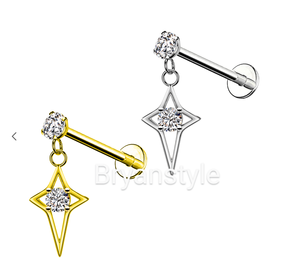 piercing labret in acciaio con cristallo e pendente stella